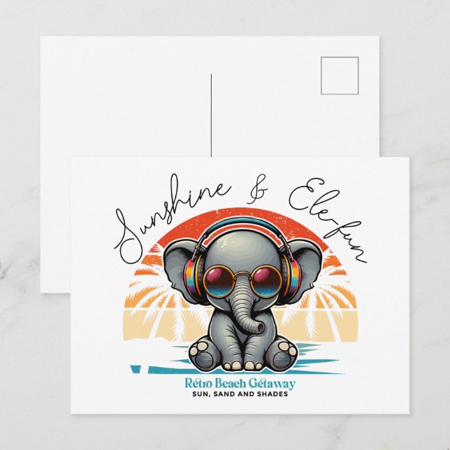 Carte Postale Spring Sunshine and Ele-fun Retro Beach Getaway (Devant / Derrière)