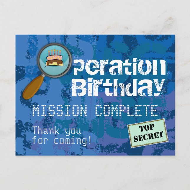 Carte Postale Spy / Secret / Agent spécial Anniversaire Merci (Devant)