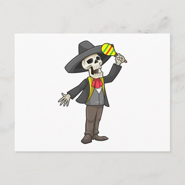Carte Postale Squelette à la musique avec Maracas (Devant)