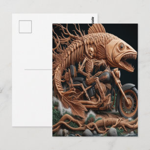 Carte Postale squelette a roulé son vélo à hélico sur la piste