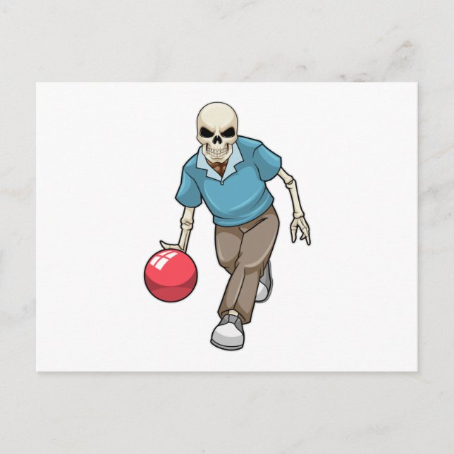 Carte Postale Squelette au bowling avec boule de bowling (Devant)
