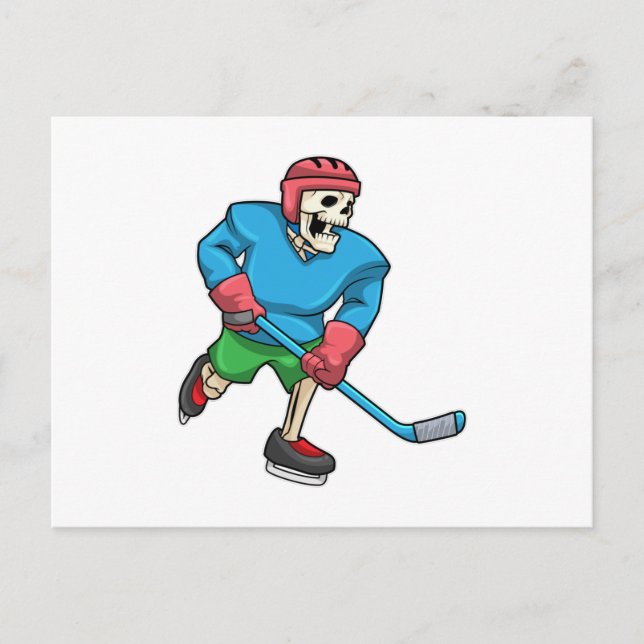 Carte Postale Squelette au hockey sur glace avec Bâton de hockey (Devant)