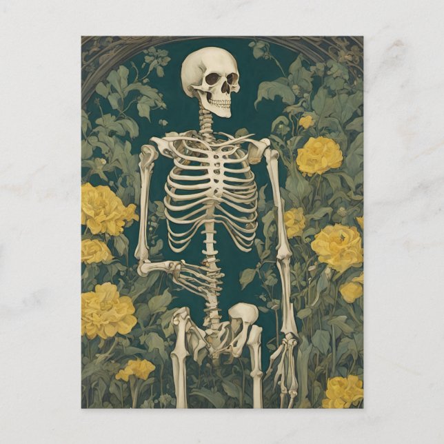 Carte Postale Squelette Aux Fleurs Jaunes (Devant)