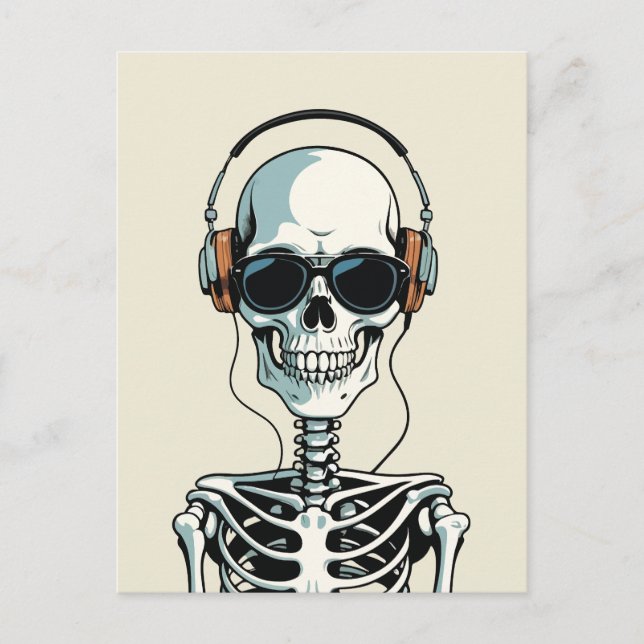 Carte Postale Squelette avec casque (Devant)