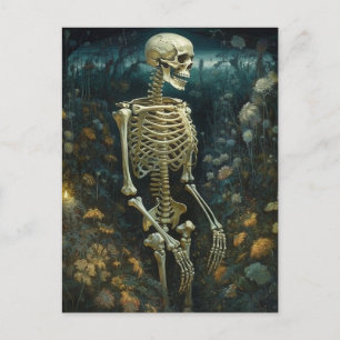 Carte Postale Squelette dans un jardin de nuit