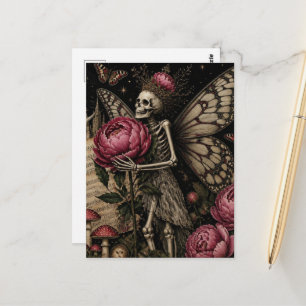 Carte Postale Squelette de fée et fleurs de pivoine
