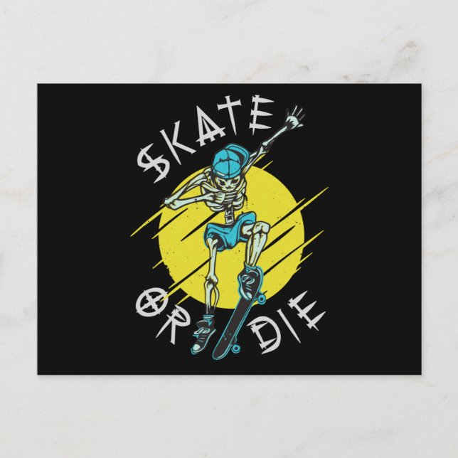 Carte Postale Squelette de skateboard ou mourir (Devant)