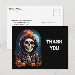 Carte Postale Squelette déplaisant et Merci d'Halloween Citrouil