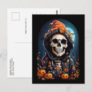 Carte Postale Squelette déplaisant & Halloween Citrouille d'auto