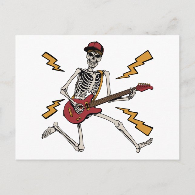 Carte Postale Squelette d'Halloween Main de Rock Jouant de la Gu (Devant)
