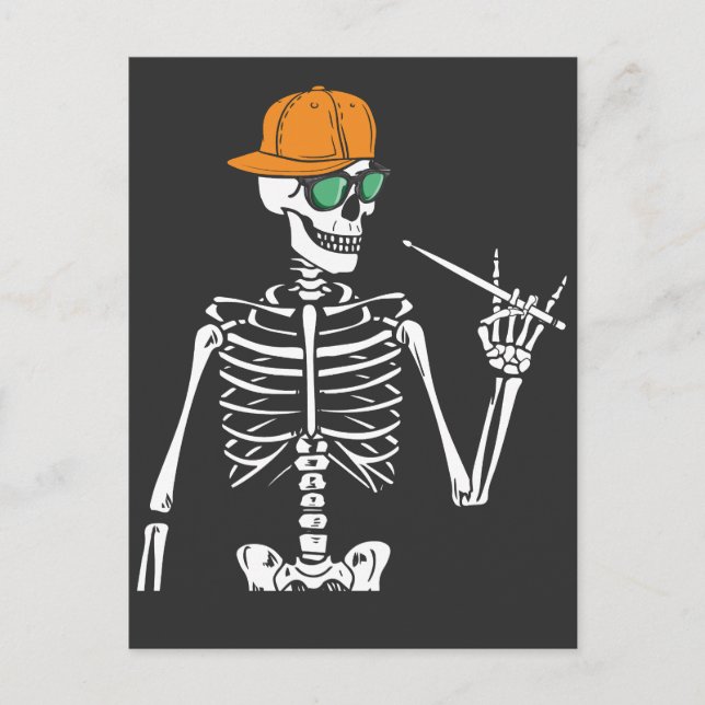 Carte Postale Squelette d'Halloween Rock Hand jouant de la batte (Devant)