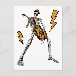 Carte Postale Squelette d'Halloween Rock Hand Jouant de la Guita