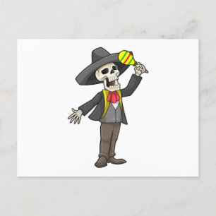 Carte Postale Squelette en musique avec Maracas