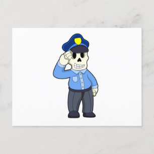 Carte Postale Squelette en policier avec chapeau de policier