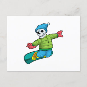 Carte Postale Squelette en snowboardeur avec snowboard
