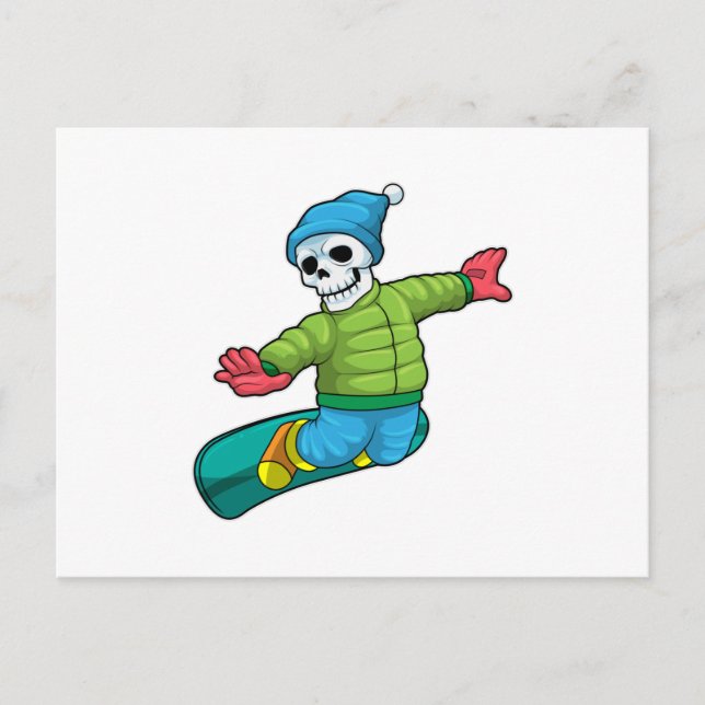Carte Postale Squelette en snowboardeur avec snowboard (Devant)