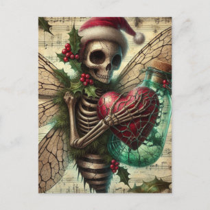 Carte Postale Squelette Fée de Noël avec un coeur rouge