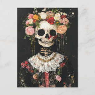 Carte Postale Squelette humain dans la couronne de Boho Floral