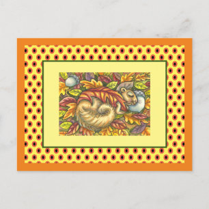 CARTE POSTALE SQUIRREL DORMIR SOUS LES FEUILLES DE L'AUTOMNE, SA