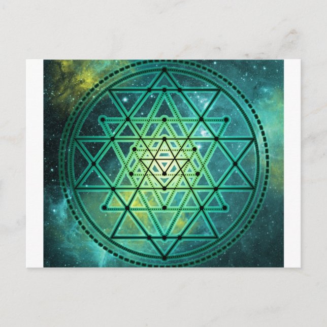 Carte Postale Sri Yantra vert mystique (Devant)