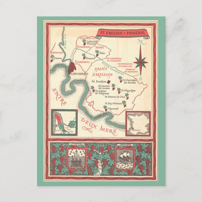Carte Postale  St. Emilion Bordeaux Wine Map (Devant)