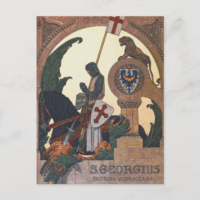 Carte Postale St George et le Dragon - Heinrich Lefler (Devant)