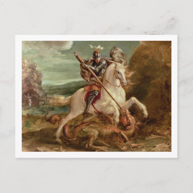 Carte Postale St. George tuant le dragon, (huile sur panneau) (Devant)