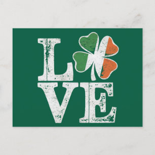 Carte Postale St Patrick Love Chance Irlande Trèfle Vert 