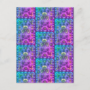 CARTE POSTALE ST. PATRICK'S DAY FOLK ART SHAMROCKS N'LADYBUGS