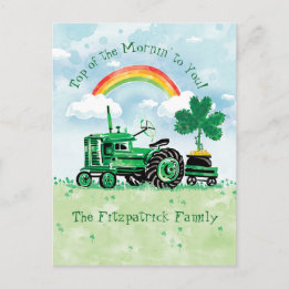 Carte Postale St. Patrick's Day Vintage Tractor Ajouter un nom