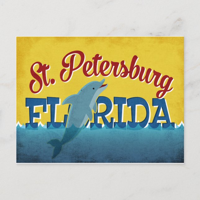 Carte postale St Petersburg FL Dolphin Retro Vinta (Devant)