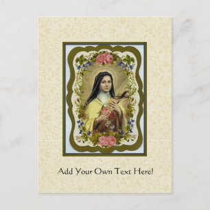 Carte Postale St Therese le Petit Coeur Crucifix Rose