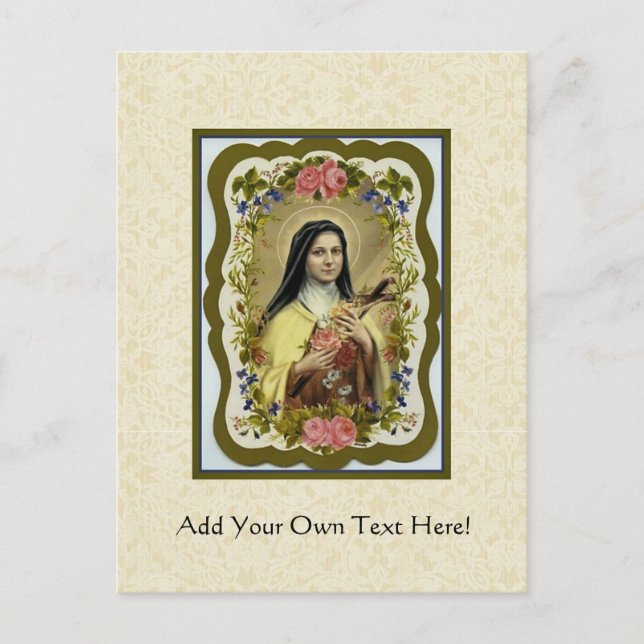 Carte Postale St Therese le Petit Coeur Crucifix Rose (Devant)