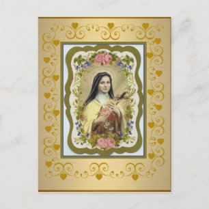 Carte Postale St Therese le Petit Coeur Crucifix Rose