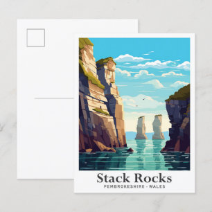 Carte Postale Stack Rocks Pembrokeshire Illustration de voyage