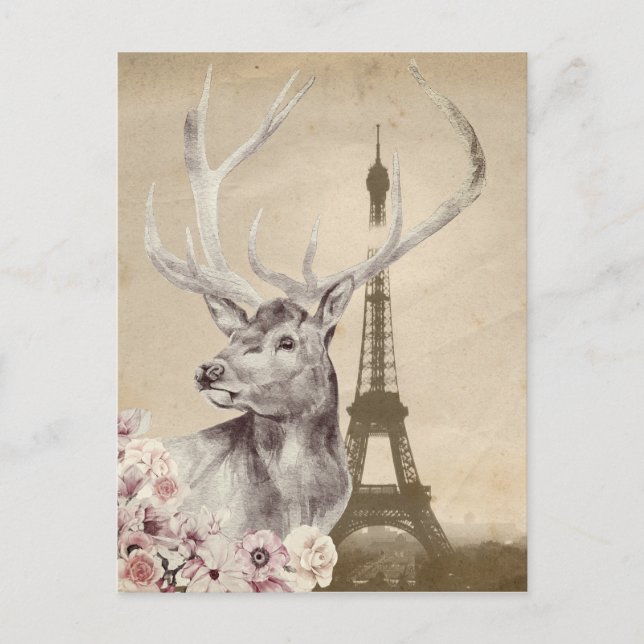 Carte Postale Stag Fleur & Tour Eiffel (Devant)