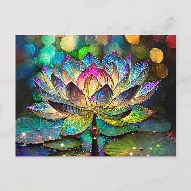 Carte Postale Stained Glass Vibrant Lotus Flower (Devant)