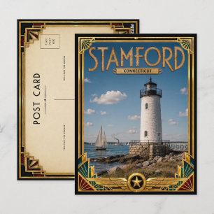 Carte Postale Stamford Connecticut Art Déco vintage de l'âge d'o