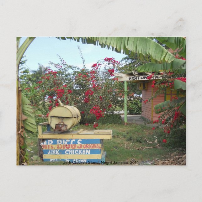 Carte Postale Stand de poulet Jerk à Negril, Jamaïque 2011 (Devant)