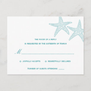 Carte Postale Starfish Wedding RSVP - Turquoise