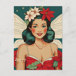 Carte Postale Starlette Pin-Up Rétro Tropical Noël des Années 50