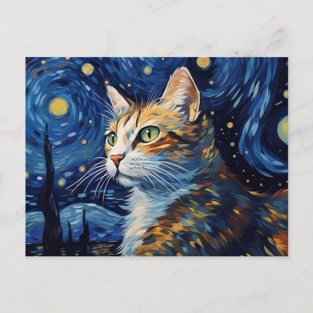 Carte Postale Starry Night Cat (Devant)