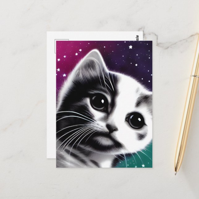 Carte Postale Starry Sky Kitten (Devant/Arrière en situation)