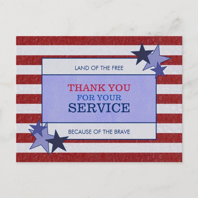 Carte Postale Stars Stripes Cuir Patriotique Vétérinaire Merci (Devant)