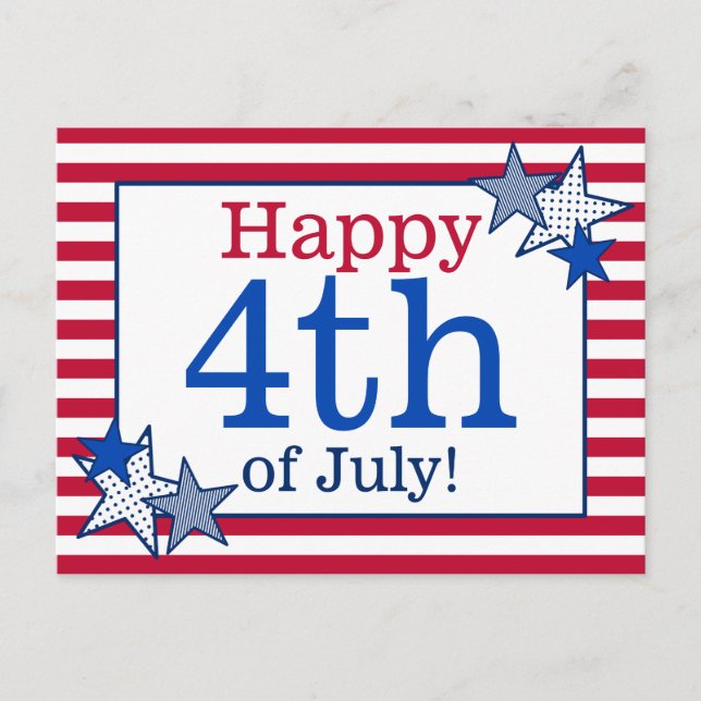 Carte Postale Stars Stripes Patriotique 4 juillet Typographie (Devant)