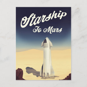 Carte Postale Starship to Mars Voyage spatial de style vintage.