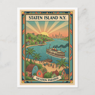Carte Postale Staten Island NY Rétro Style Années 50