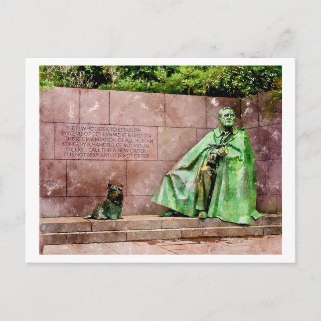 Carte Postale Statue de Franlink D. Roosevelt Aquarelle (Devant)