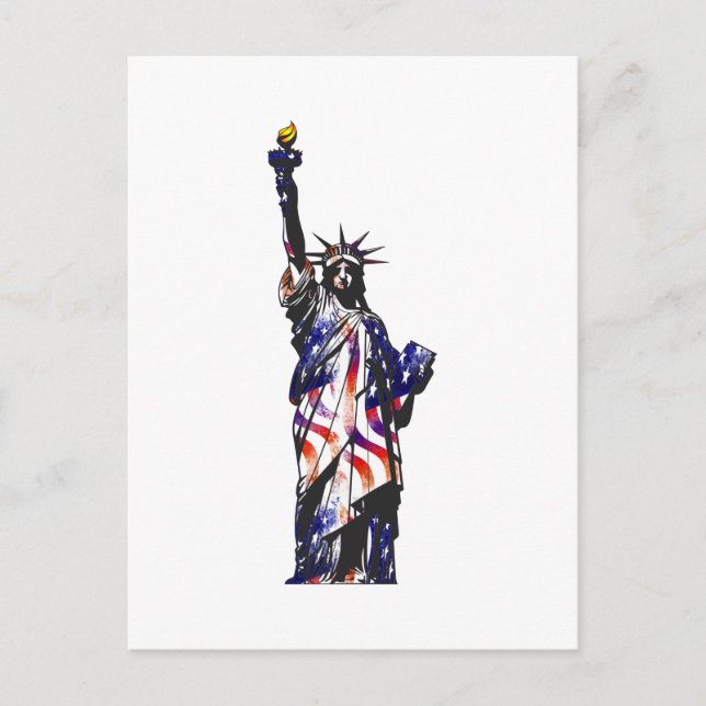 Carte Postale Statue De La Liberté Américaine États-Unis Drapeau (Devant)