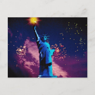 Carte Postale Statue de la Liberté avec feu d'artifice